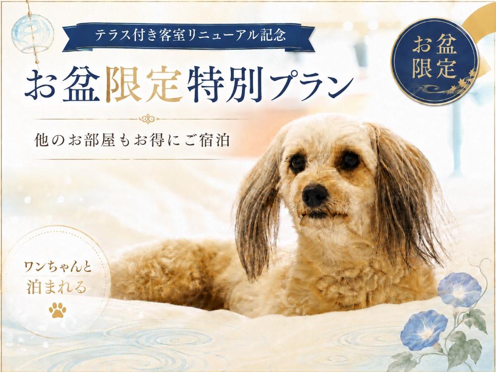 《ベストレート》【お盆限定】テラス付き客室リニューアル記念|他のお部屋も特別価格|2食付プラン