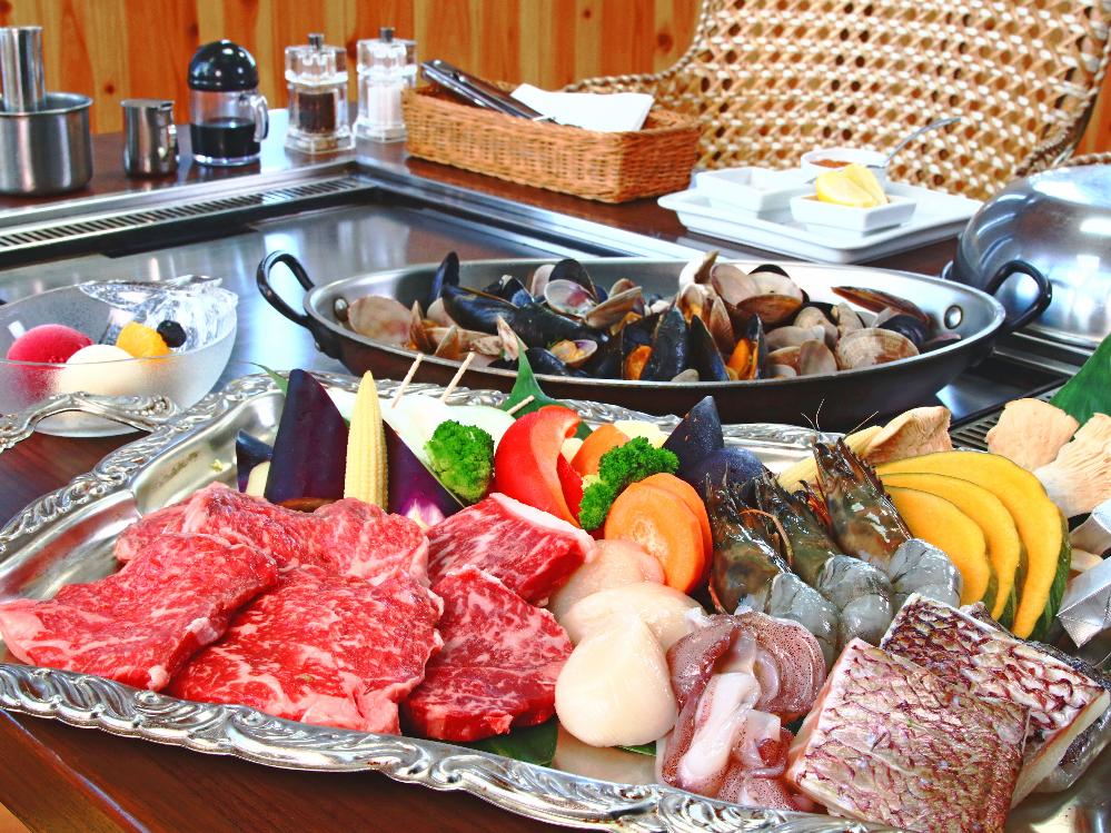 【 鉄板グリル-2食付- 】いわてブランド「キロサ牛」と海鮮グリル！