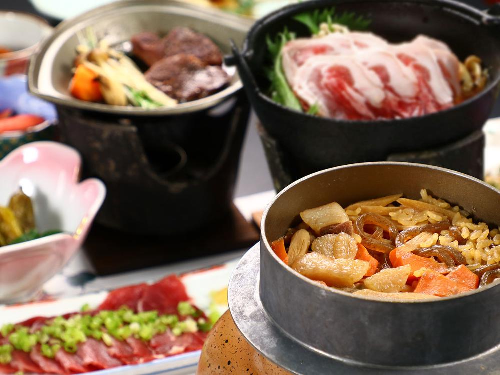 【天城荘日帰り入浴レンタルセット無料チケット付】猪と鹿両方味わえる贅沢プラン♪＜グレードアップ＞