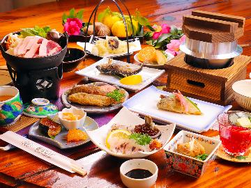 ★公式HP限定特典付き★【【季節のジビエ＆エノハコース】エノハ(ヤマメ)づくしに加えて猪肉の陶板焼きや季節の味覚満載の贅沢プラン♪