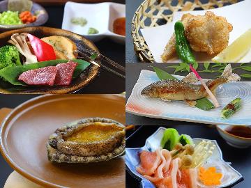 【選べるメイン２品◇雫石牛・とらふぐ・白金豚・鮎・あわび陶板焼き】朝食はふぐヒレ出汁茶漬け付き