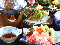【選べるメイン１品◇雫石牛・とらふぐ・白金豚・鮎・あわび陶板焼き】地産地消の旬の恵みと源泉かけ流し