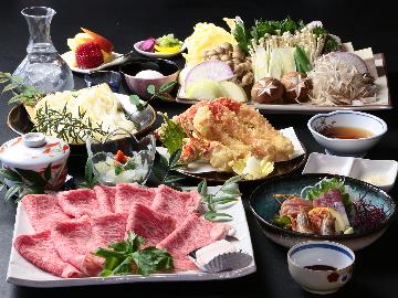 「かにくプラン」！？ズワイガニとブランド牛『但馬牛』のコラボ実現〔但馬牛すき焼き+蟹天ぷら〕
