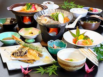 【スタンダード】迷ったらコレ♪「県産豚の陶板焼」×「お鍋」が食べられる彩り会席〈2食付〉