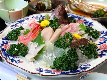 【刺身皿盛りコース】季節の魚介類をふんだんに使った皿盛り♪新鮮な旨さに舌鼓～1泊2食付