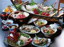 「祝い魚」地魚３種・伊勢海老舟盛＆今朝獲れ魚・牛陶板焼付