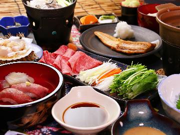 ★【前沢牛しゃぶしゃぶ】とろけるお肉で野菜を巻いて2種のタレでさっぱりと♪温泉券付