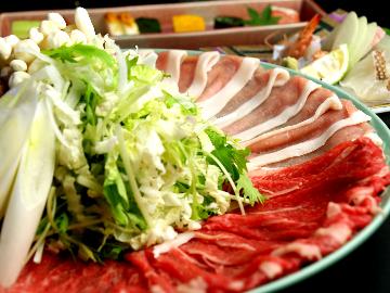 ≪新たな福岡の避密の旅　宿直割引対象≫和牛しゃぶ&豚しゃぶの鍋コース♪夕食個室or会場♪3つの家族湯無料