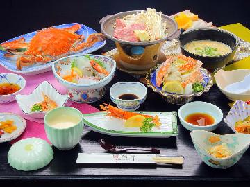 【三つ巴プラン】竹崎カニの姿煮付★蟹×牛ステーキ×車海老！美味いもん三昧で大満足♪【１泊２食】★公式最安値★