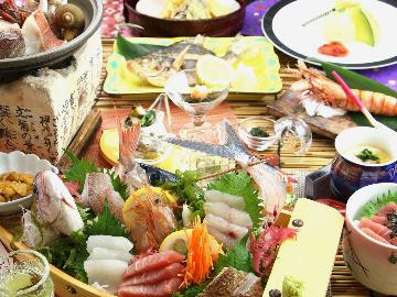 【海月-umituki】料理長の真心こめた海鮮会席◆三陸の新鮮魚介を舟盛りで味わう！