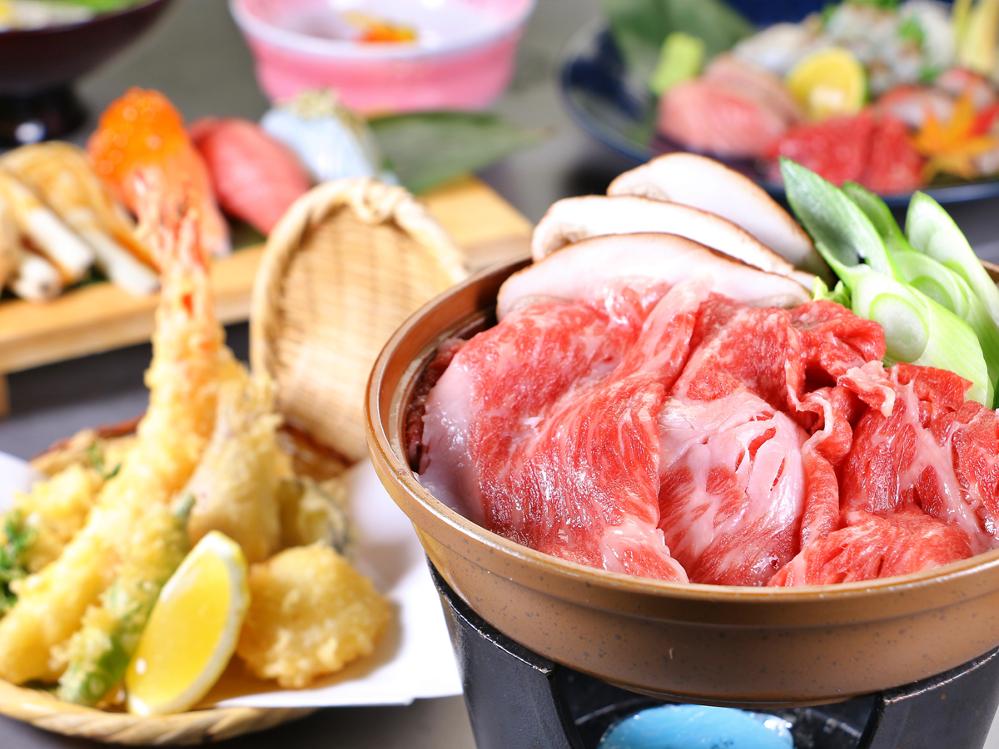 【和牛すき焼き会席】お寿司や天麩羅もついてボリューム満点！＜2食付＞